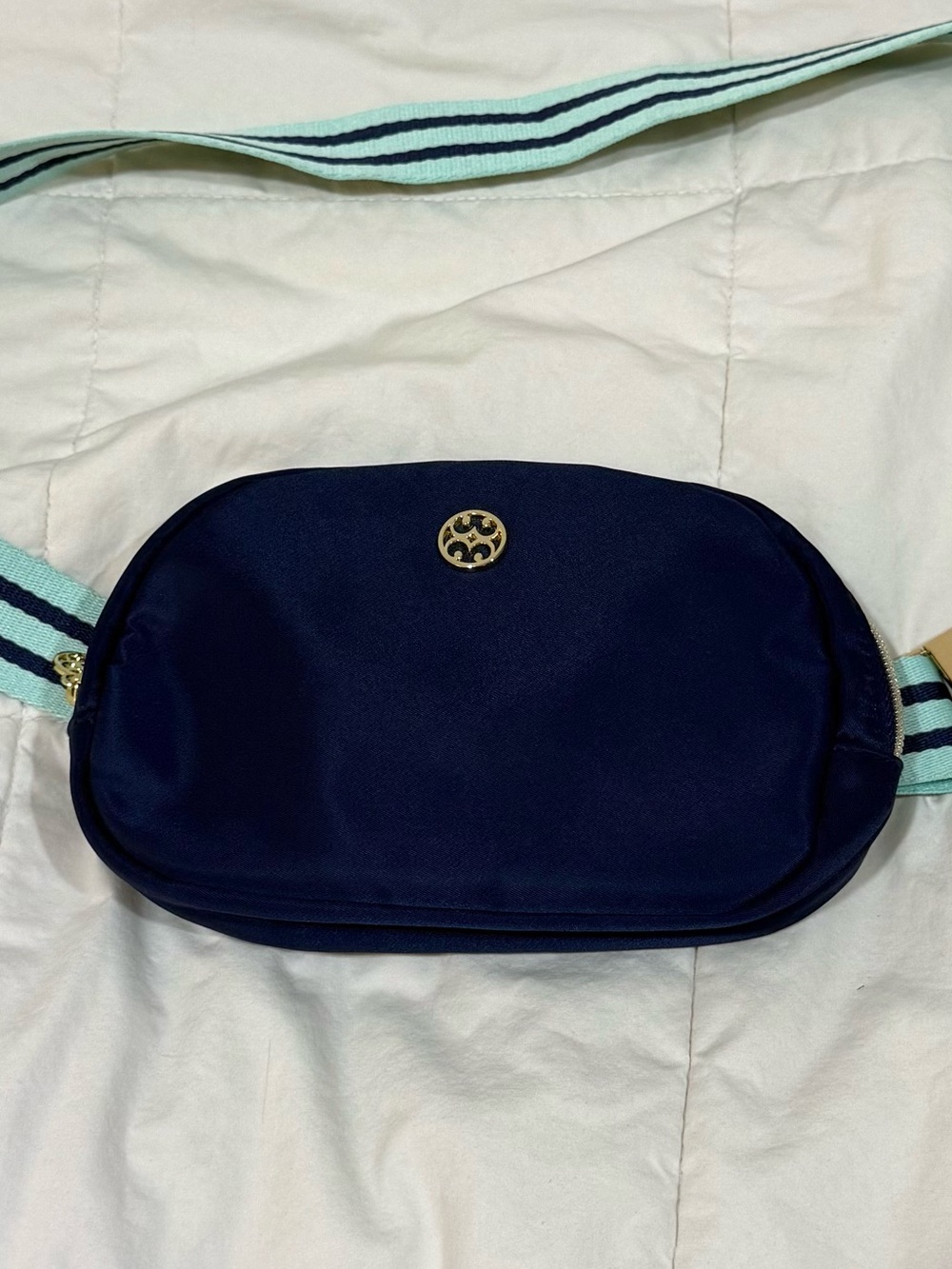 Bright Navy Blue Crossbody Belt Bag with Striped Strap NWT